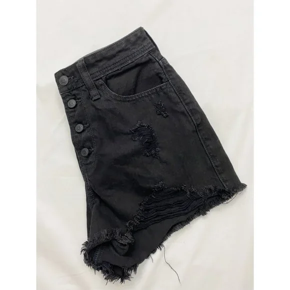 Hollister Women’s High Rise Mom Jean Shorts Distressed Black Size 26 - Picture 5 of 9